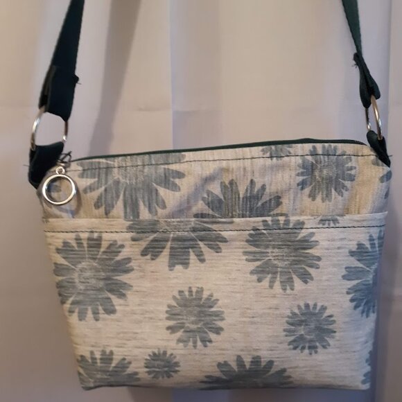 New Canvas Boho Floral Greige Teal Purse Shoulder Bag Pretty fabric! - Picture 1 of 10